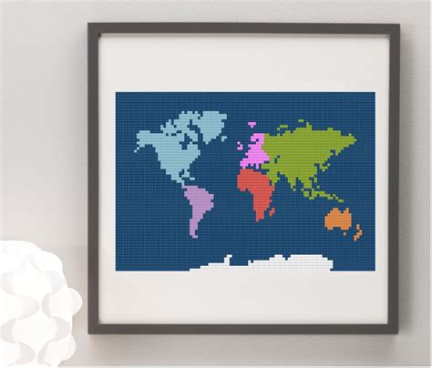 World Map Cross Stitch Pattern Instant Download Geography Etsy