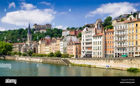 Old Town buildings on the river Rhone, Lyon, France Stock Photo - Alamy