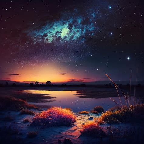 Premium Photo | A painting of a sunset with a blue and pink galaxy in ...