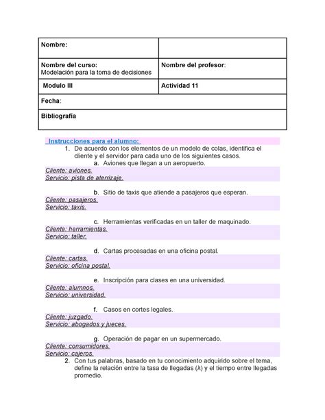 Actividad 11 MODELACION PARA LA TOMA DE DECISIONES Nombre Nombre