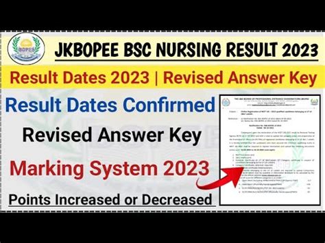 Jkbopee Bsc Nursing Result Revised Answer Keys Released Marking