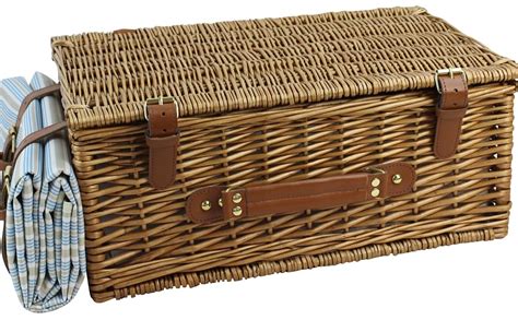 HappyPicnic Wicker Picnic Basket Set For 4 Persons Large Willow