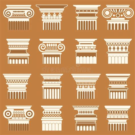 Vector Ancient Greek Roma Column Capitals Silhouette Set Stock Vector