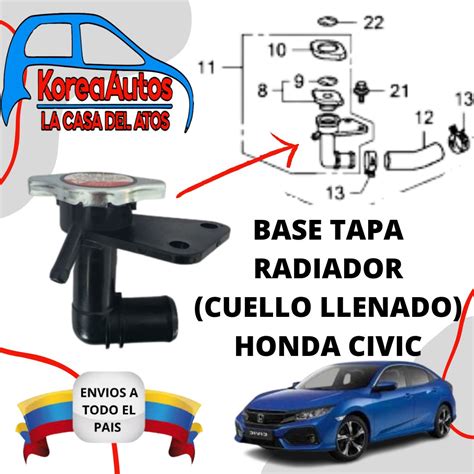 BASE TAPA RADIADOR CUELLO LLENADO HONDA CIVIC CON TAPA TOMA AGUA