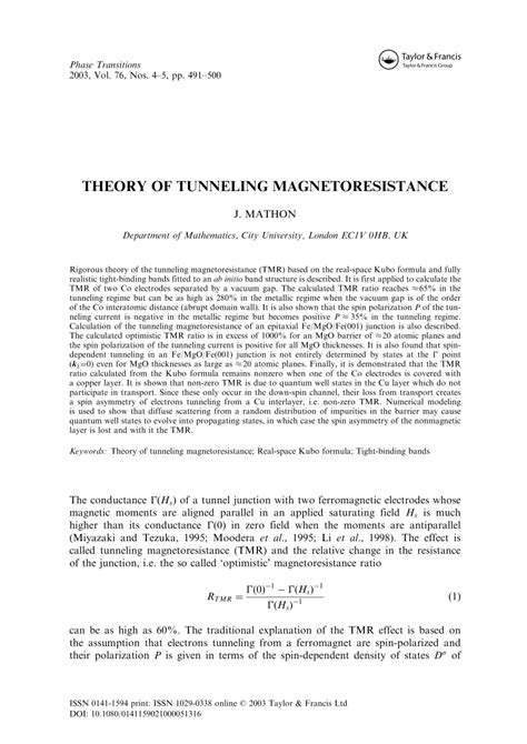 Pdf Theory Of Tunneling Magnetoresistance