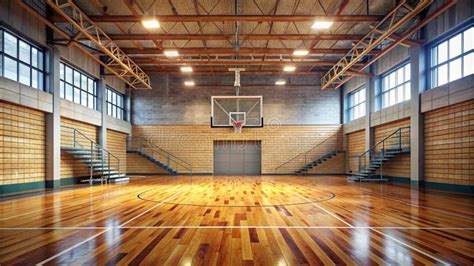 Indoor Gymnasium Basketball Hoop With Parquet Court Below Creative Ai