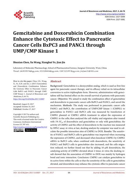 Pdf Gemcitabine And Doxorubicin Combination Enhance The File Scirp