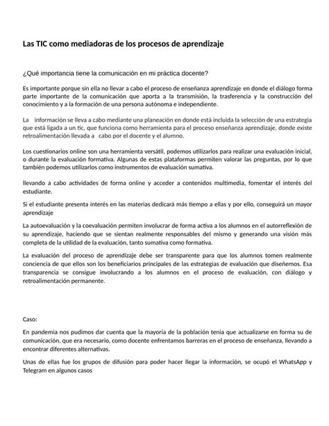 PDF Las TIC Como Mediadoras De Los Procesos De Aprendizaje