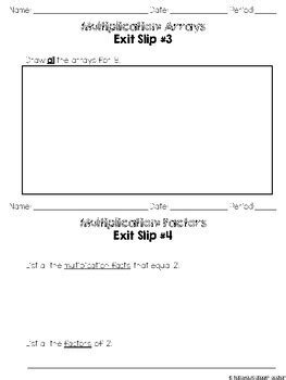 Basic Multiplication Exit Slips Arrays Multiples Factors Area Fact