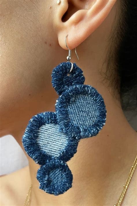 Diy Denim Earrings Earrings Diy Handmade Denim Jewelry Fabric