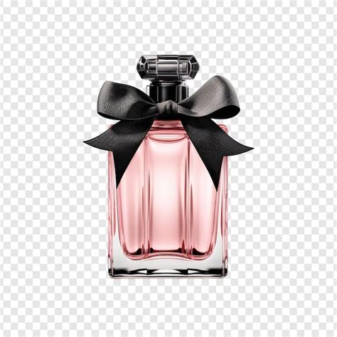 Bouteille De Parfum En Verre Noir Et Ruban Rose Isol Sur Fond