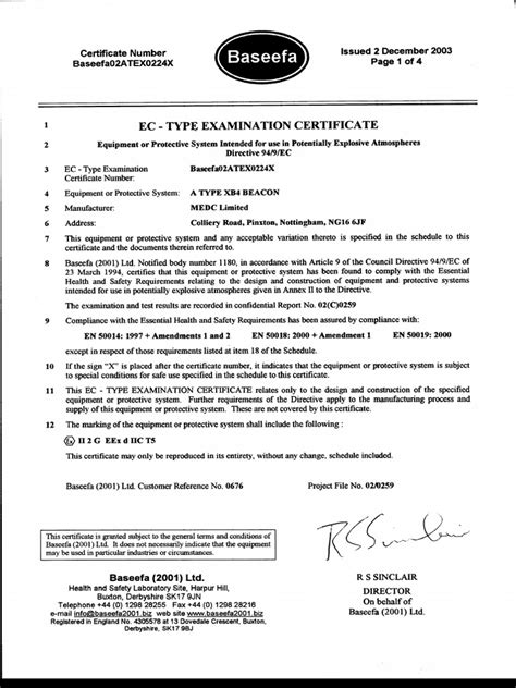 Baseefa 02 Atex 0224X | PDF