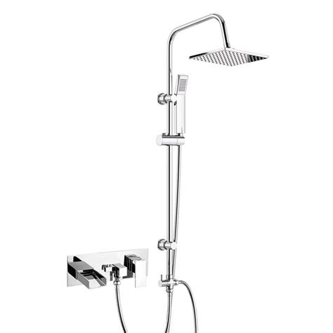 Zeus Chrome Wall Mounted Bath Shower Mixer Tap Way Square Rigid