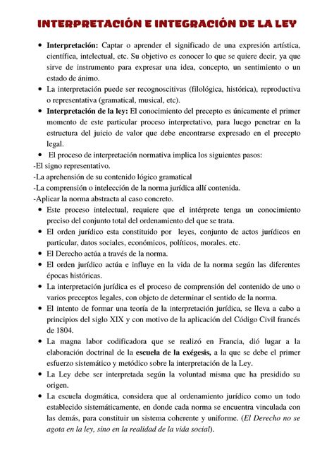 Interpretaci N E Integraci N De La Ley Interpretaci N E Integraci N