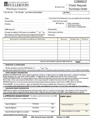 Fillable Online Fullerton Check Request Purchase Order California