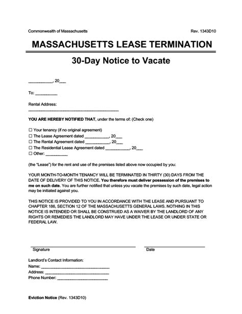 Free Massachusetts Eviction Notice Form Pdf Word