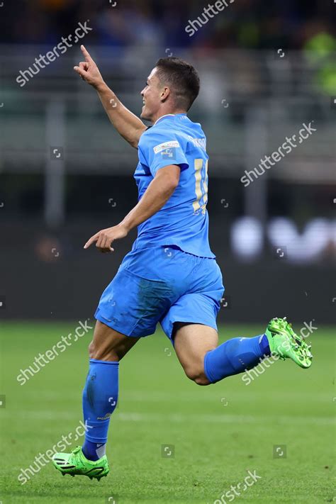 Giacomo Raspadori Italy Celebrates After Scoring Editorial Stock Photo