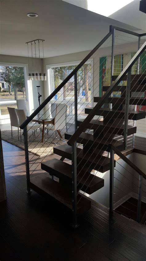 Open Risers Stairs With Wire Cable Railing HL Stairs Custom