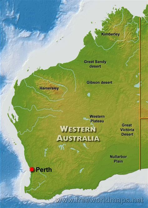 Physical map of Western Australia, Australia