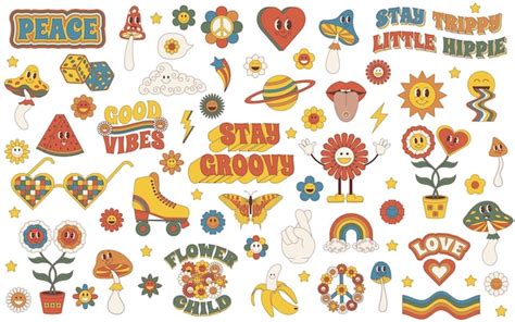 Groovy Set Groovy Hippie Set Dos Anos 70 Sticker Pack Em Estilo De