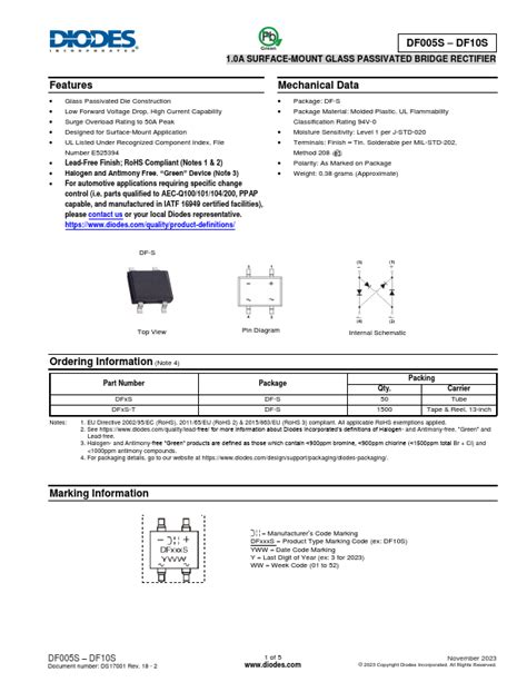 Df S Datasheet A Surface Mount Glass Passivated Bridge Rectifier