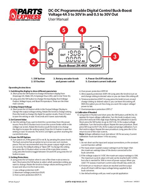 Parts Express Zk 4kx Cnc Dc Dc Buck Boost Converter User Manual