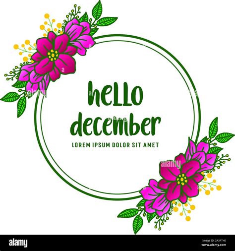 Text Hello December With Sketch Drawing Of Pink Wreath Frame Vector