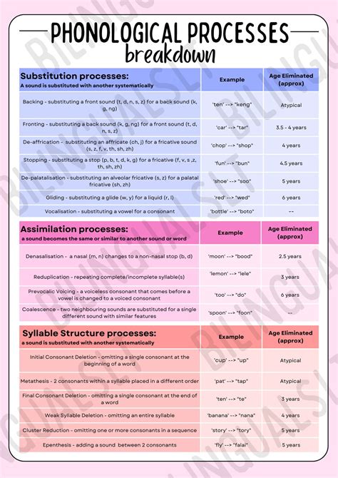 Phonological Processes Breakdown Chart Phonological Processes