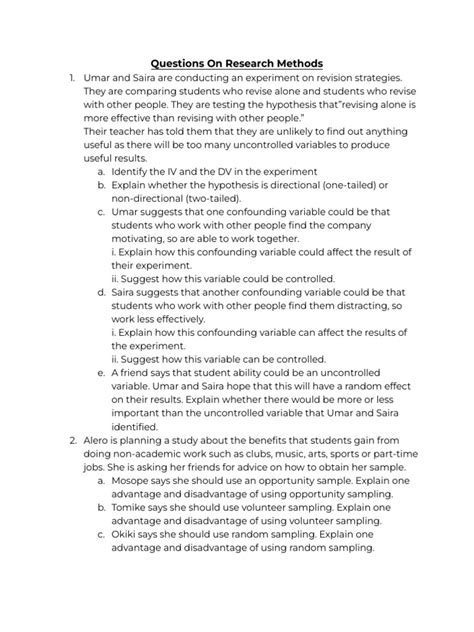 practice questions  experiment  report study