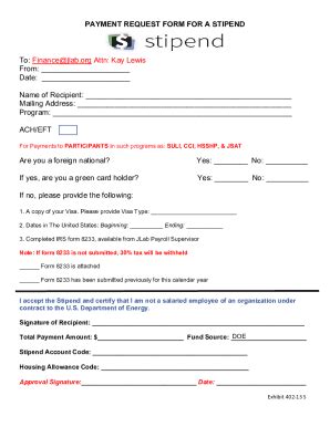 Fillable Online Payment Request Form For A Stipend To Fax Email