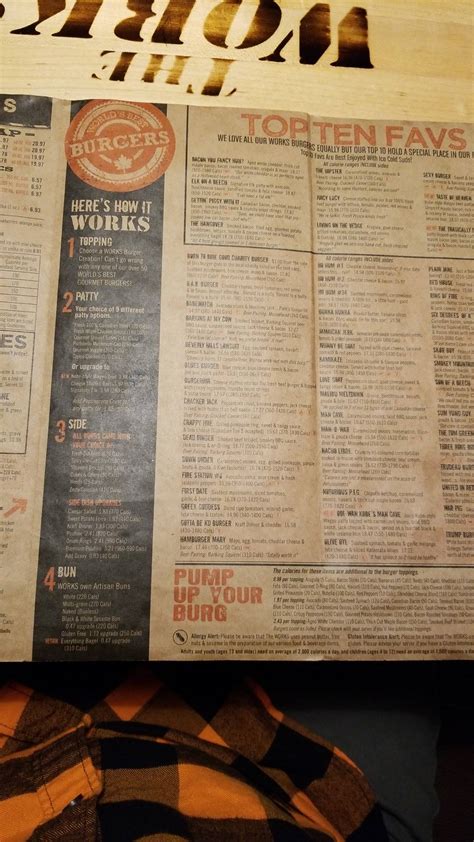 Menu at The WORKS Craft Burgers & Beer restaurant, Brantford