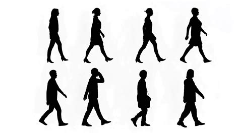 Black Body Shape Graphics Side View People Walking On White Background