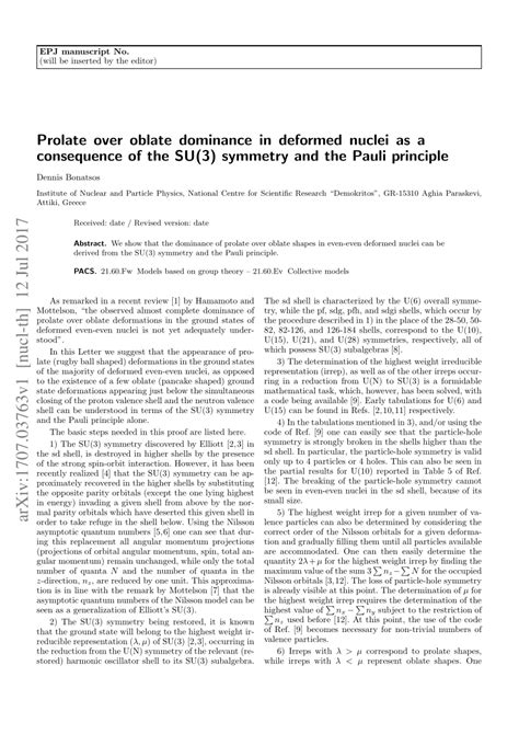 Pdf Prolate Over Oblate Dominance In Deformed Nuclei As A Consequence Of The Su 3 Symmetry