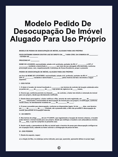 Modelo Pedido De Desocupação De Imóvel Alugado Para Uso Próprio