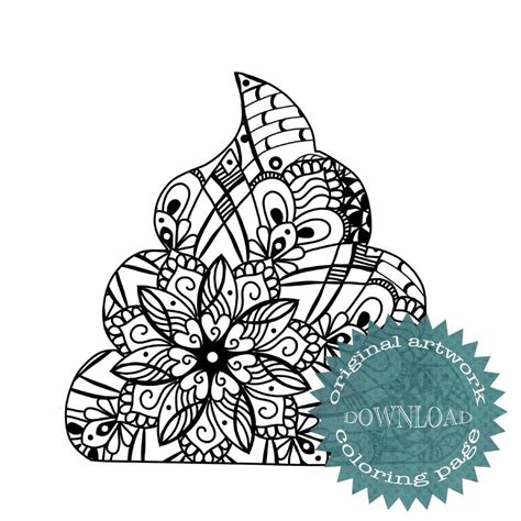 Unique Hand Drawn Poop Emoji Mandala Coloring Page Relaxation Patterns