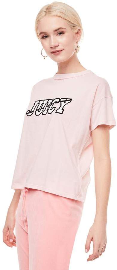 Juicy Couture Jxjc Logo Split Neck Graphic Tee