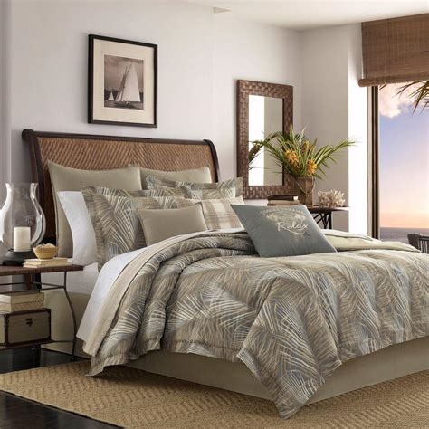 Tommy Bahama Raffia Palms Grey 4 Piece Queen Comforter Set 223532 The Home Depot