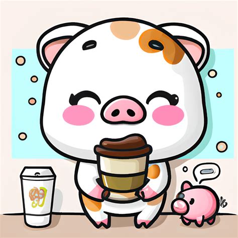 Cute Adorable Kawaii Chibi Pig With Coffee Latte Creative Fabrica