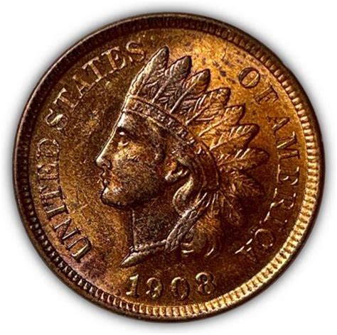 1908 Red Surfaces Indian Head Cent Brilliant Uncirculated BU Coin 7075