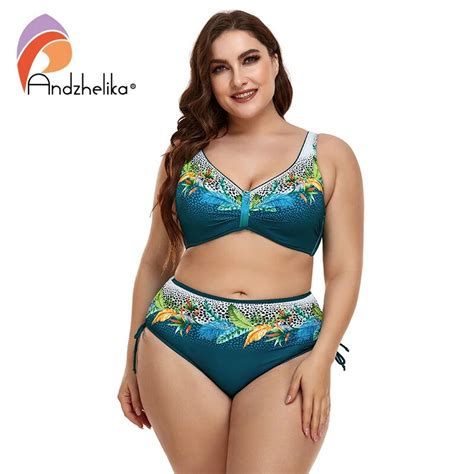 Andzhelika Floral High Waisted Bikini Sets Sexy Push Up Swimsuit