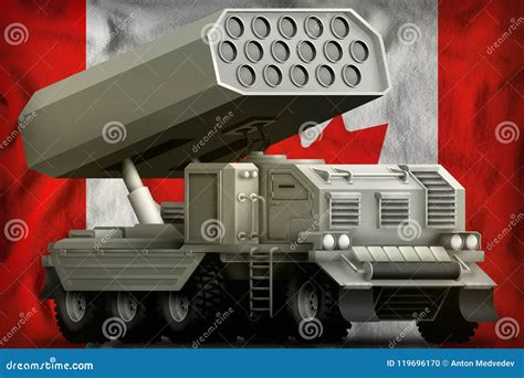 Rocket Artillery Missile Launcher On The Canada National Flag