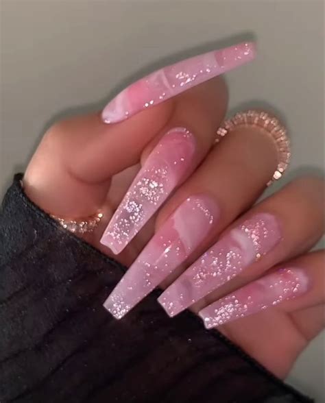 Pink Glitter Nails Acrylic Nails Coffin Pink Long Square Acrylic