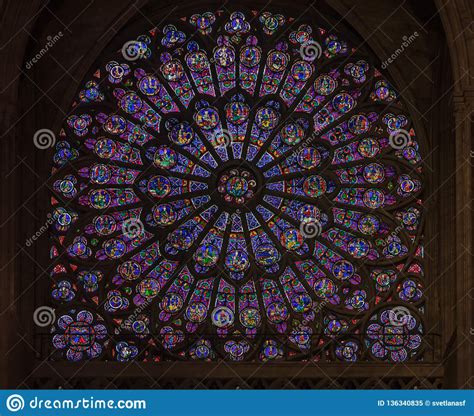 Rose Window Old Rose Basilica Paris France Notre Dame Close Up Stained Glass Cathedral