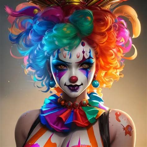 A Beautiful Woman In A Colorful Clown Outfit Clown