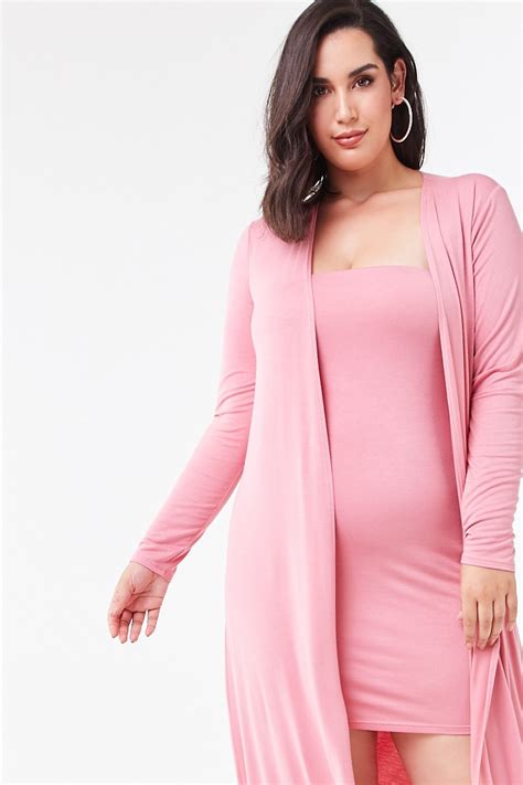 Plus Size Tube Dress And Cardigan Set