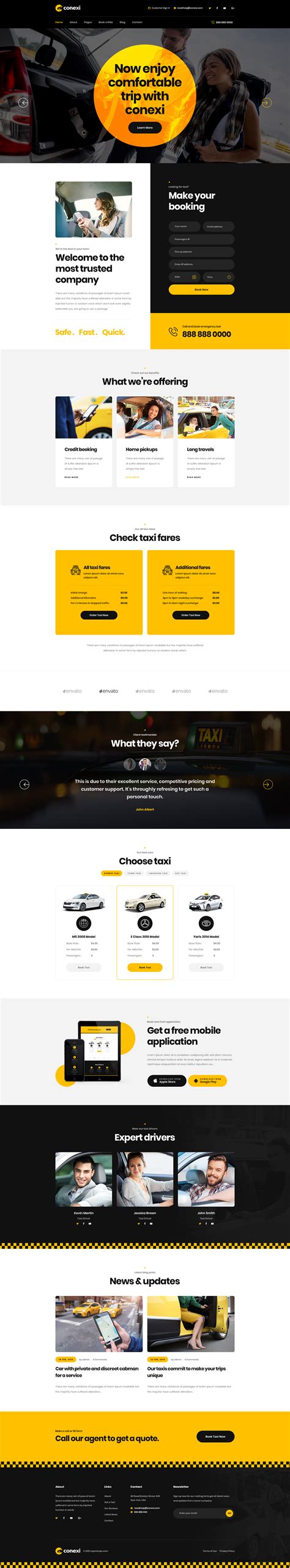 Conexi Online Taxi Booking Service PSD Template By Layerdrops