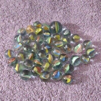 Lot Of 46 Vintage Glass Marbles Ribbon Core Swirl Small Marbles Large