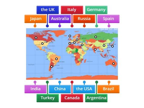 Countries on the map - Labelled diagram