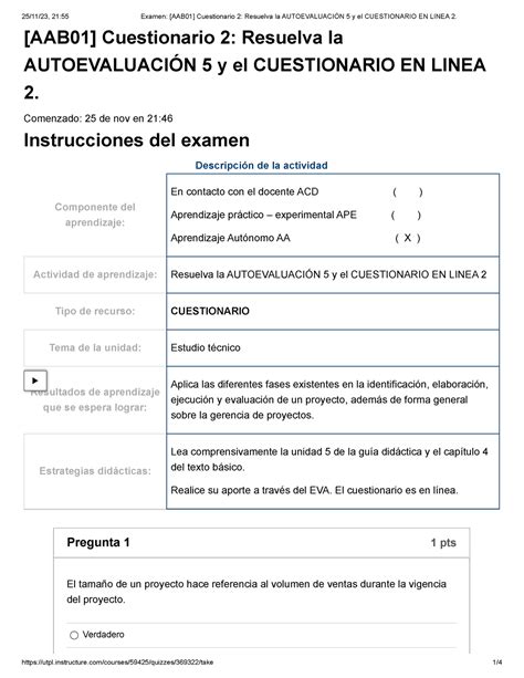 Examen Aab Cuestionario Resuelva La Autoevaluaci N Y El