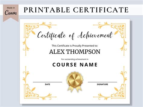 Editable Certificate Template Printable Certificates - Etsy